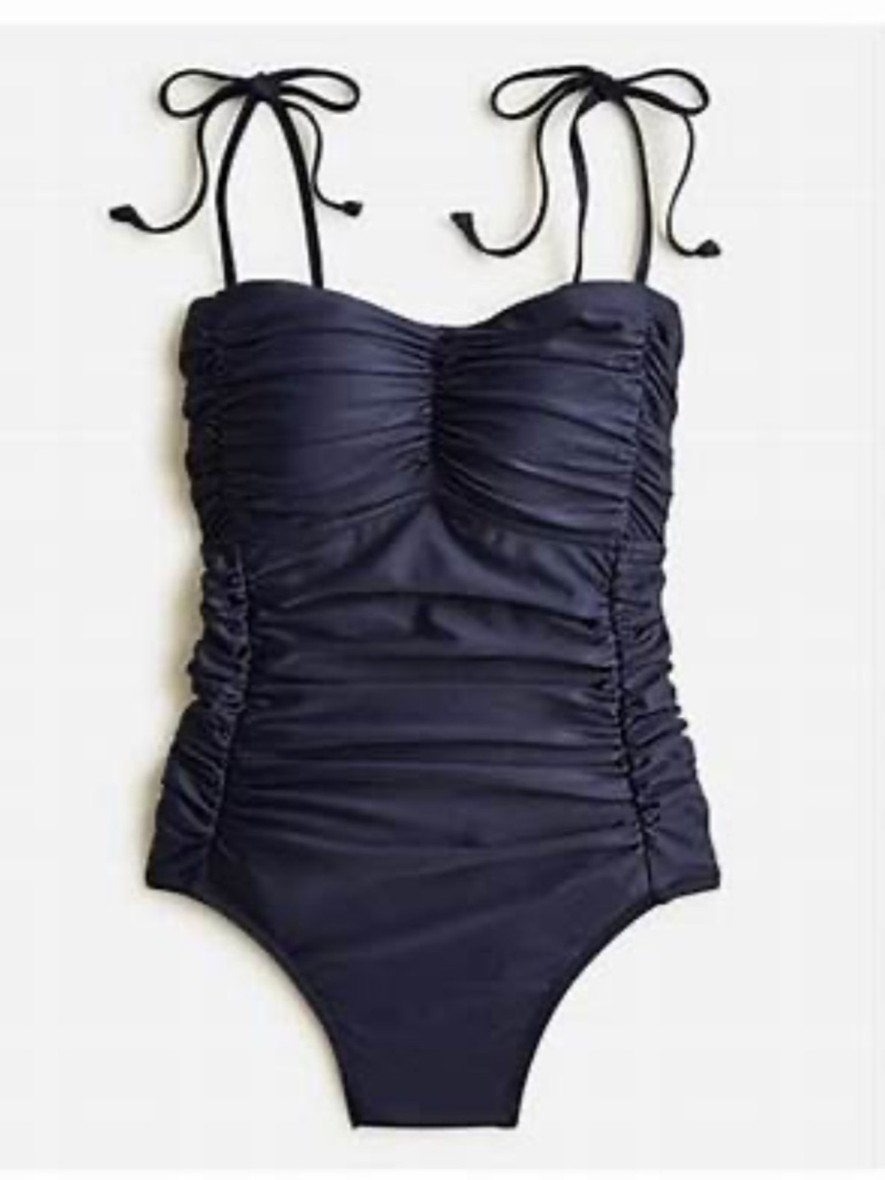 J. Crew Navy Ruched One-Piece Swimsuit with Tie Straps